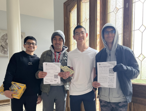 Sophomores Armaan Rizvi, Rishin Patel, Wen Han Lee and Haaris Ansari (left to right) advocate for Red Pulse’s upcoming community blood drive. Photo courtesy of Rishin Patel, ‘27.
